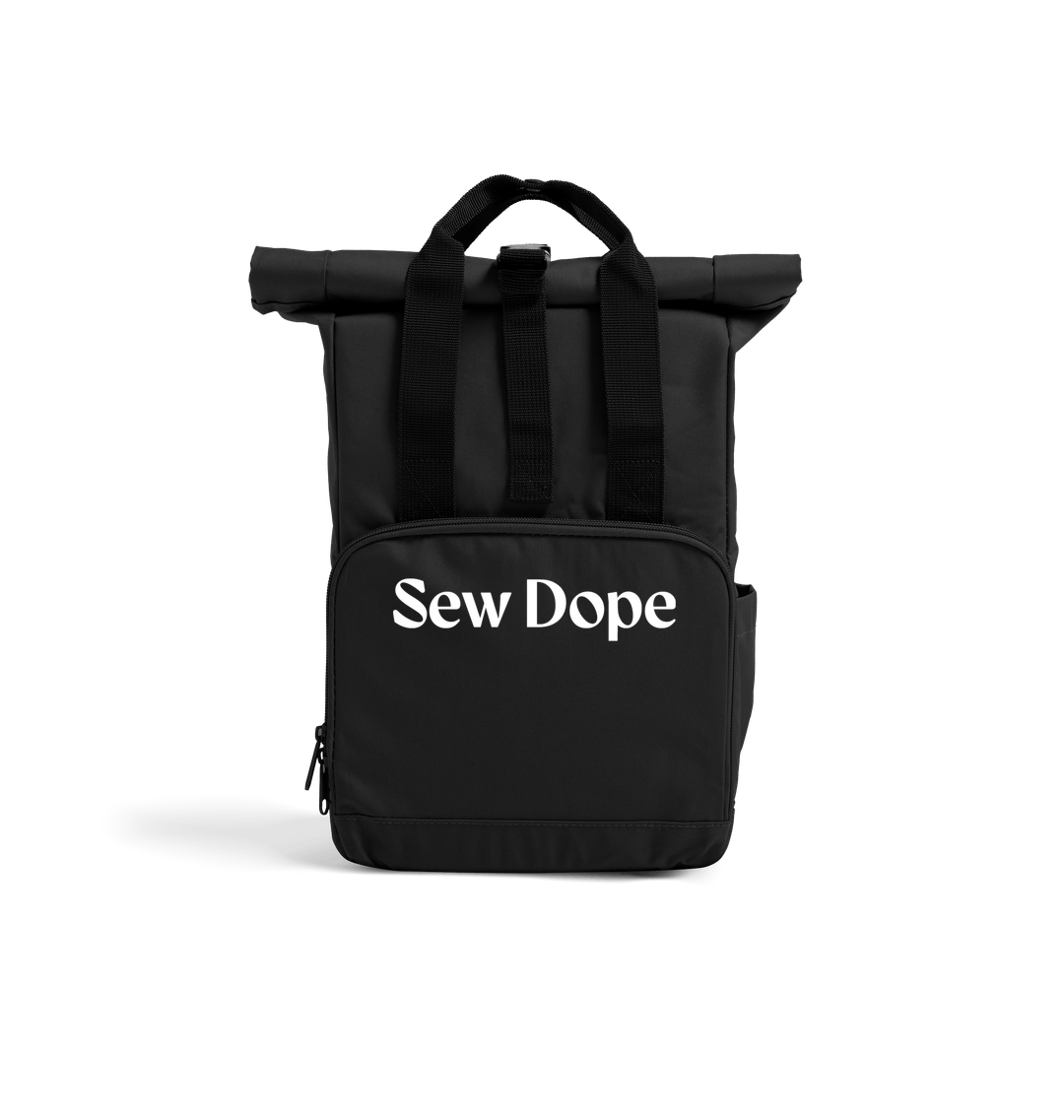 Sew Dope 'Mini' Roll-Top Backpack-Black Heat Transfer Bag Front-Built for a Circular Future