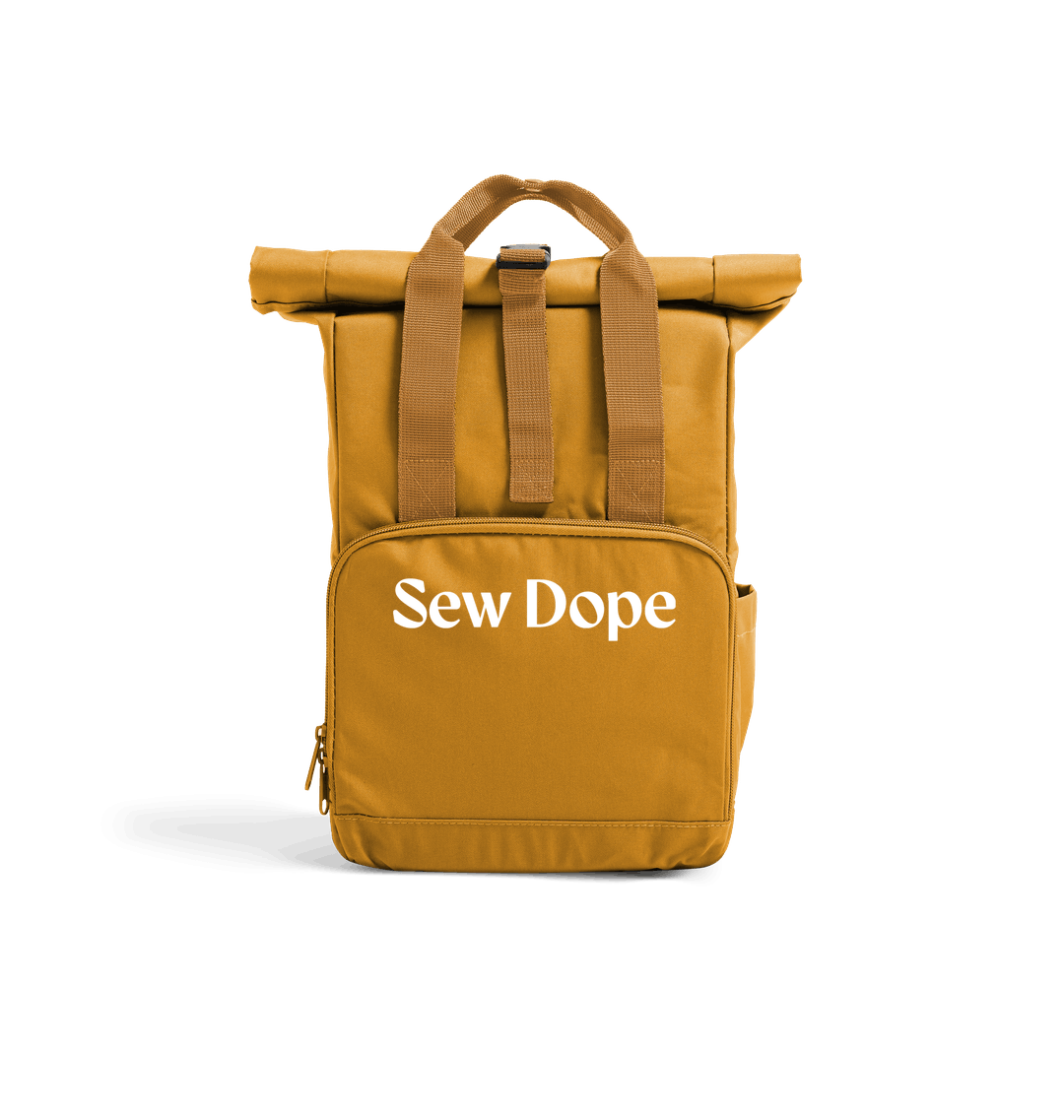 Sew Dope 'Mini' Roll-Top Backpack-Mustard Heat Transfer Bag Front-Built for a Circular Future