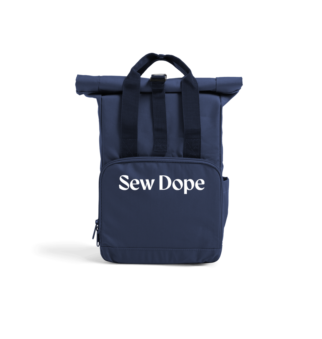 Sew Dope 'Mini' Roll-Top Backpack-Navy Dusk Heat Transfer Bag Front-Built for a Circular Future