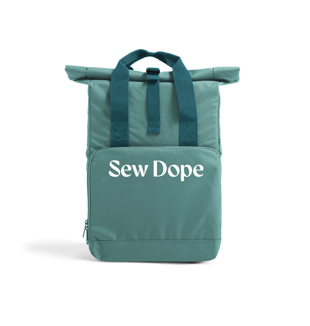 Sew Dope Roll-Top Backpack- Sage Green Heat Transfer Bag Front-Built for a Circular Future