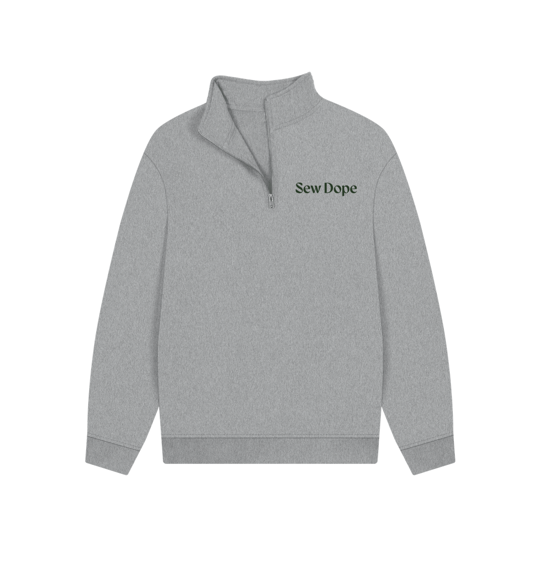 Sew Dope Quarter-Zip Athletic Grey Printed Sweater Front Elevated Sustainable Comfort