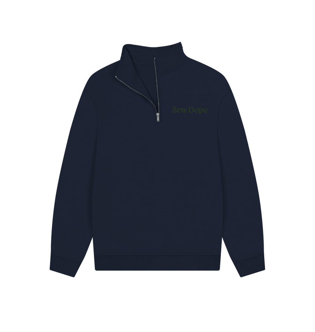 Sew Dope Quarter-Zip Navy Printed Sweater Front Elevated Sustainable Comfort