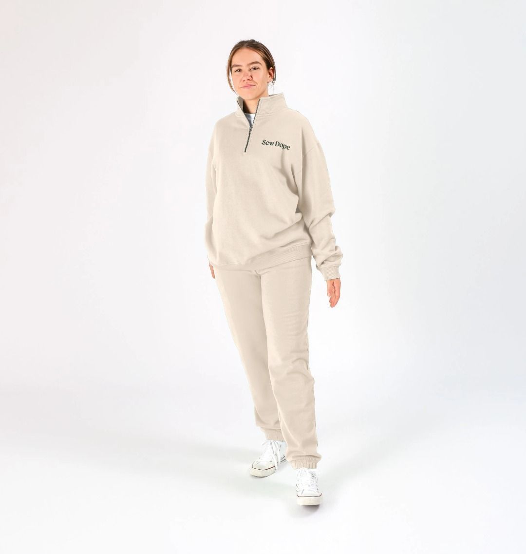 Sew Dope Quarter-Zip Oat Printed Sweater Front Elevated Sustainable Comfort