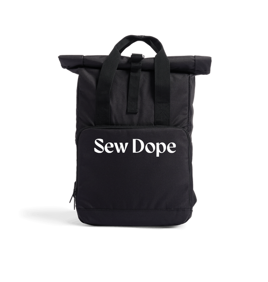 Sew Dope Roll-Top Backpack-Black Heat Transfer Bag Front-Built for a Circular Future